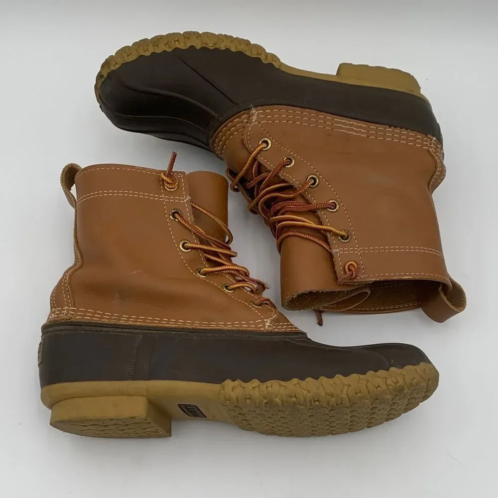 LL Bean Made in Maine Brown and tan Duck Boots men’s size 8.5 or Womans 9.5 - Picture 11 of 14
